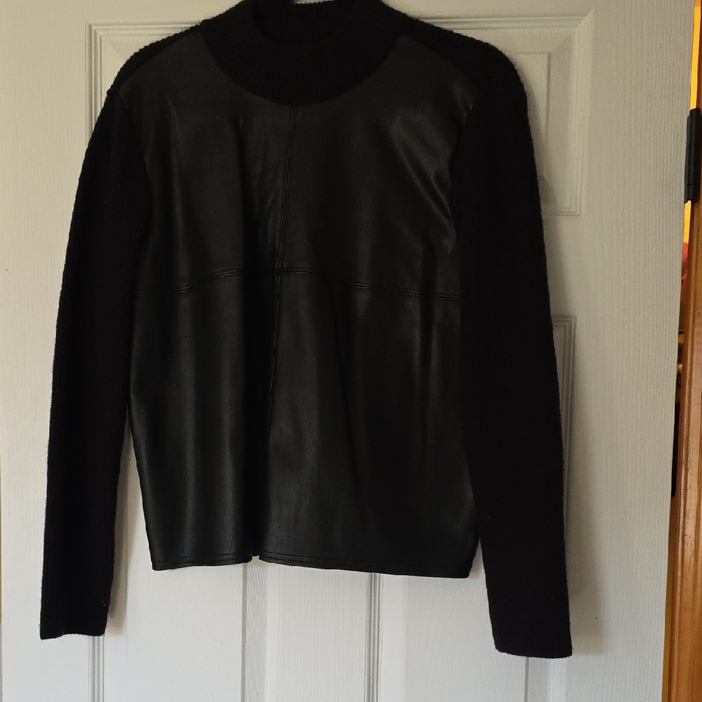 Ann Taylor Black Sweater with Leather Accents